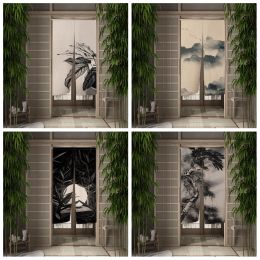 Curtains Grey Bamboo Leaves Ink Painting Door Curtain Dining Door Curtain Drape Kitchen Entrance Hanging HalfCurtain Room Decor