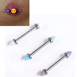 14G ASTM 36 Implant Grade Internal Thread Opal Bullet Barbell Ring for Nipple and Industrial Piercings Body Jewellery 240311