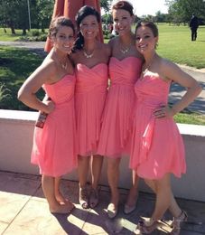 New Custom Summer Beach Bridesmaid Dresses Coral Short Chiffon Sweetheart cheap Bridesmaids Dresses Pleated Brides maid Party Dres4230851