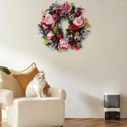 Decorative Flowers 35CM Artificial Peony Wreath Vintage Berry Flower Silk Rose Wedding Party Home Decor