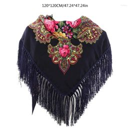 Scarves Intricate Ethnic Flower Pattern Women Shawl Scarf 120cm Square Fringed Decorate Wrap Bandana For Travel Party Acceessories