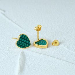 Stud Earrings CANNER Fashion Malachite S925 Sterling Silver Trend Green Heart Shape Valentine'S Day/Mother'S Day Gift