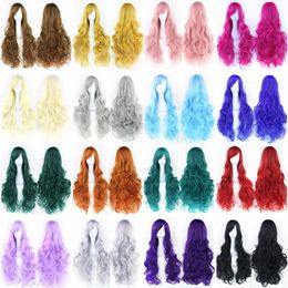 Soowee Curly Long Synthetic Hair Green Wig Hairpiece Pink Black Party Hair Cosplay Wigs for Women 240305