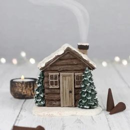 Burners Log Cabin Incense Burner Rustic Christmas Chimney Hut Incense Cone Burner Table Centrepiece Display for Christmas Party Gifts
