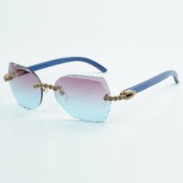 Fashionable new product blue bouquet diamond and cut sunglasses 8300817 with natural blue wood leg size 60-18-135 mm