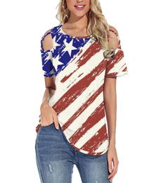 Women039s TShirt Summer Women American Flag 3D Printed Short Sleeve Tee Strappy Cold Shoulder Tops Independence Day Clothes A47089252