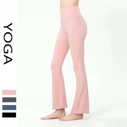 AL Yoga Leggings Nude Women High-waist Lifting Hips Skincare Slimming Elastic Micro Flare Training Pants Sports Clothes