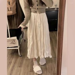 Skirts Women's 2024 Spring Midi Skirt Elastic Highs Waist A Line Flared Pleated Long Casual Loose Swing Flowy Gifts 066C