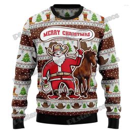 Men's Sweaters Fashion Denim Santa Claus Horse 3D Printed Ugly Christmas Sweater Winter Neutral Casual Warm Knitted Pullover