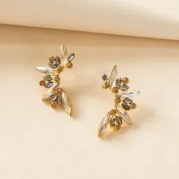 Stud Earrings Fashion Simple Champagne Crystal Beads Flower Clear Stone C Shaped For Women Wedding Jewelry