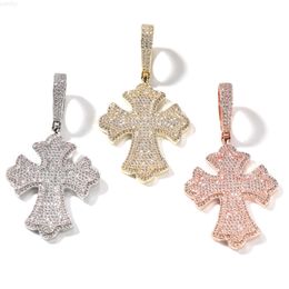 Fine Jewelry Pendants Hiphop Pave Cz Diamond Icy Pink Big Templar Knight Cross Choker Necklaces for Men
