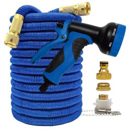 Reels Expandable Double Metal Connector Home and Garden Watering Hose Magic Flexible High Pressure Blue Pipe Wash Car Gun Set 25100FT