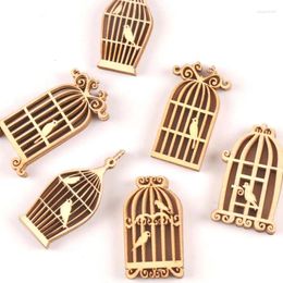 Christmas Decorations 24pcs 35x52mm Birdcage Wooden Ornament Natural Wood Decoration DIY Carfts For Embellishments Home Decor Handmade Arts