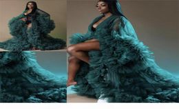 Hunter Green Tulle Maternity Dresses Tiered Ruffles Evening Gowns for Poshoot Boudoir Lingerie Bathrobe Nightwear Jackets Babyd4923190