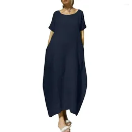 Casual Dresses Women Summer Outfit Oversized A-line Maxi Dress With Pockets For Solid Colour Short Sleeves Soft Plus Size Breathable Ankle