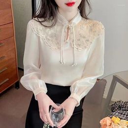 Women's Blouses Chinese Style Cheongsam Chiffon Shirt Spring Summer Design Sense Heavy Industry Embroidery Stand Collar Blouse Topsh