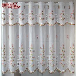 Curtains Countryside Halfcurtain Luxurious Embroidered Window Valance Wear Tube Lace Hem Coffee Curtain for Kitchen Cabinet Door A113