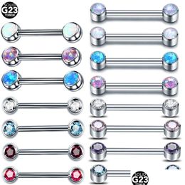 Nose Rings & Studs 10Pcslot G23 Opal Nipple Piercing 14G Tongue Ring Internal Thread Crystal Barbell Women Body Jewellery 240311 Drop D Dhmgp