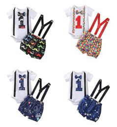 Summer 1 Year Old Birthday Party Clothing Set For Baby Boys Romper Suspender Shorts Newborn Infant 1st Gentleman Outfits M35593039559