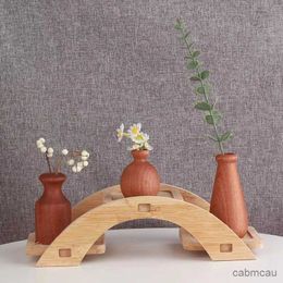 Vases Retro Plant Vase Minimalistic Wooden Flower Bottle Natural Wood Flower Vases Nordic Pot for Plant Office Home Table Decorations