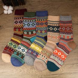 Kids Socks 5 Pairs Men Wool Socks Autumn Winter Thicken Warm Ethnic Style Retro Fashion Casual Harajuku Spanish Mid-calf Socks YQ240314