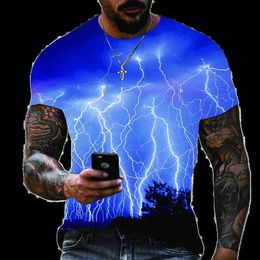 Men's T-Shirts 2023 Summer New Mens T-Shirt Casual Lightning Cool 3D Digital Printed T Shirts for Men Short Slve T Oversized Men Clothing Y240314