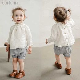T-shirts Spring Summer New Cotton Baby Girl Blouse Solid Animal Embroidery Cute Kids Doll Shirts Full Sleeve Children s Casual Top 2023 ldd240314