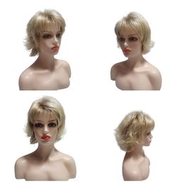 Women's short blonde midlife wigs naturally loose elf cut light blonde hair upturned