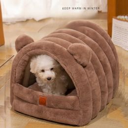 Mats Cute Cat House Dog Bed for Small Dog Warm Comfort Kitten Nest Semiclosed Pet Dog Sleep Mat Fluffy Breathable Puppy Bed M/L