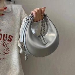 Shoulder Bags Small Silver Leather Crossbody For Women 2024 Trend Underarm Handbags And Purses Chain Armpit Side Mini