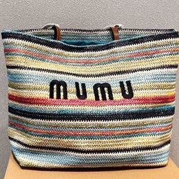 Miumu Bag Shoulder Miumiuu Bagraffias Large Designer Tote Bag Weave Travel Crochet Beach Bag Womens Mens Crossbody City Handbag Clutch Stripe Straw Bags F7e
