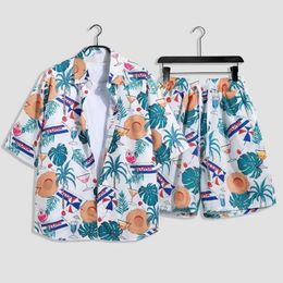 Designer Suit Hawaiian Blossom Shirt Mens Beach Set Summer Thin Sanya Travel Couple Vacation Style Trend W2m4