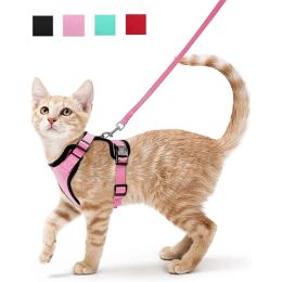 Leads Cat Harness and Leash for Walking Escape Proof Soft Adjustable Vest Harnesses for Cat Easy Control Breathable Reflective Harness