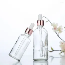 Bottles 5pcs 5ml 10ml 15ml 20ml 30ml 50ml 100ml Clear Glass Dropper Bottle For Essential Oil With Rose Gold Ring Cap Jars