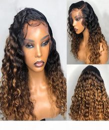 PAFF Ombre Honey Blonde Curly Human Hair Wig Brazilian Remy Preplucked 13X4 Lace Front Wig Glueless Baby Hair For Women5554280