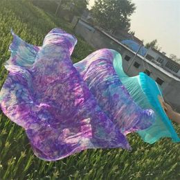 Stage Wear Gradient Tie Dyed Belly Dance Fan Veil 150/180cm /210 Bamboo Long Fans For Dancer Practice Performance Show