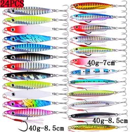 24PCS Metal Jig 40g30g20g Shore Casting Jigging lures Spoon Saltwater Jack Fishing Set Bit Artificial Bait 240312