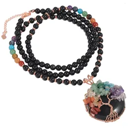 Pendant Necklaces Natural Crystal Beads Tree Of Life Reiki Healing 7 Chakra Long Beaded Necklace Lucky Amulet Women Jewelry