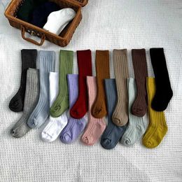 Kids Socks New Solid Baby Boys Girls Knee High Long Socks Cotton Breathable Stripe Soft Kids Sock Children School Uniform Stripe Socks YQ240314