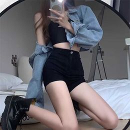 Design sense black jeans women summer high waist thin hot pants tight Spice Girls Super shorts ins pants