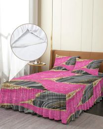 Bed Skirt Pink Marble Texture Elastic Fitted Bedspread With Pillowcases Protector Mattress Cover Bedding Set Sheet