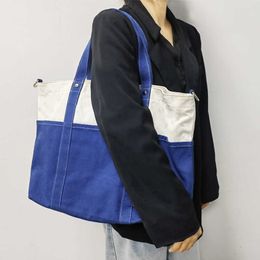 Canvas Large Capacity Shoulder Bag Versatile Commuter Splicing Contrast Crossbody Bag Underarm Bag From Japan and South Korea 240315