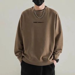 Autumn Top Coffee Fashion Label Letter Premium Sweater Mens Round Neck Long Sleeve Tshirt Loose Allmatch Male Casual Coat 240228