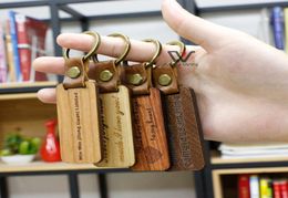 High Quality Wooden Keychain Metal Leather Luxury Keychains Straps Key Decoration Hanging Souvenir Blank Wood Keyring8693362