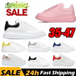 New Designer Casual Shoes Woman Mens White Smooth Calf Leather Large Flat Laces Platform Rubber Sole Sneakers Black Pink Blue Rounded Toe Suede Low Top
