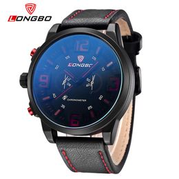 LONGBO Seller Brand Fashion Military Leather Quartz Watch Date Calendar Wristwatches Mens Watches 80192