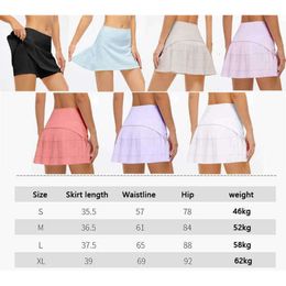 Designer Lu lemons Women Luluemon Sport Yoga Skirts Running Shorts Solid Colour Pleated Tennis Golf Skirt Anti Exposure Fitness Short lululu