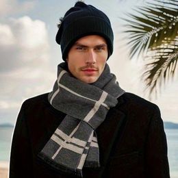 Scarves 2024 Men Scarf Stylish Cotton Striped Thickened Warm Winter Shawl Wraps High Quality Versatile Blanket Bandana