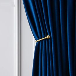 Curtains Light Luxury French Velvet Curtains Dark Blue Silk Velvet Curtains for Living Dining Room Bedroom Modern Simple Blackout Curtain