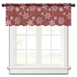 Curtains Christmas Snowflake Texture Red Short Tulle Window Curtains Sheer Voile Curtain Kitchen Cabinet Bedroom Home Decor Small Drapes